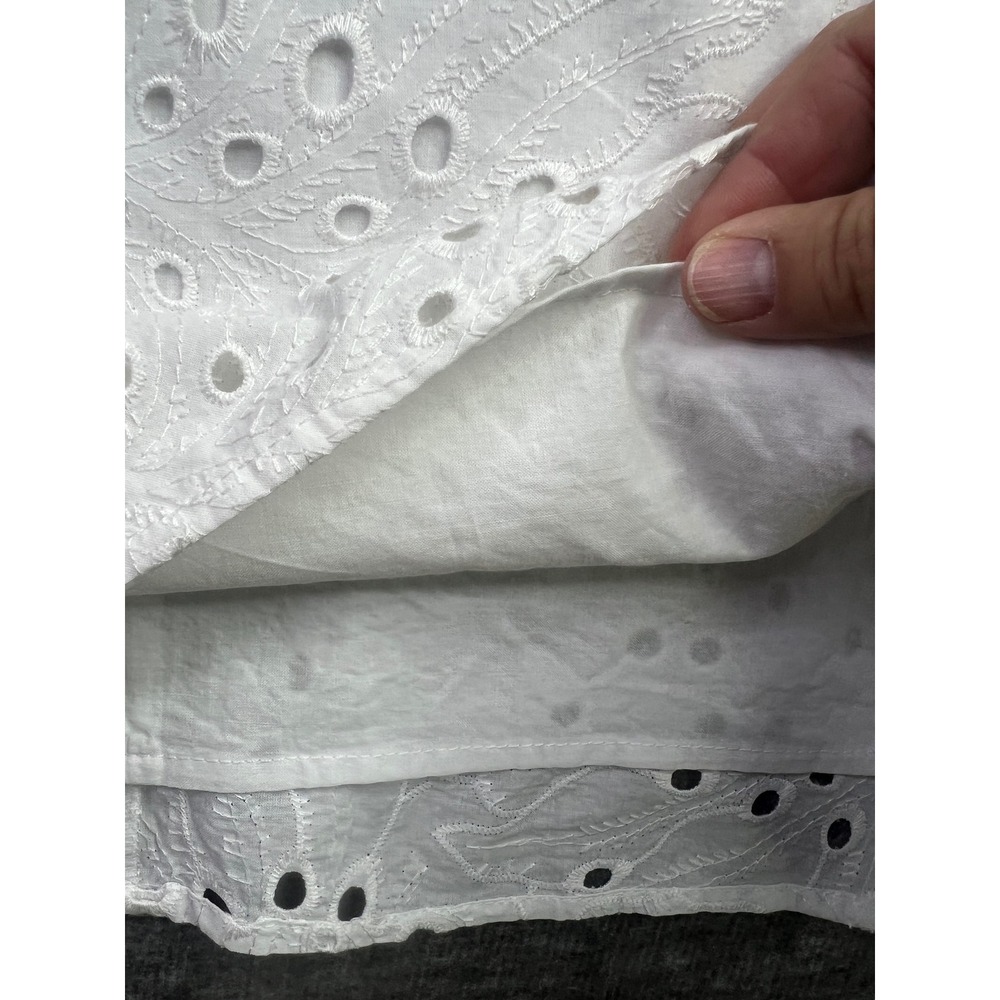 Preston & York Womens White Eyelet Shift Dress Long Sleeve Cotton 10 - Picture 5 of 12